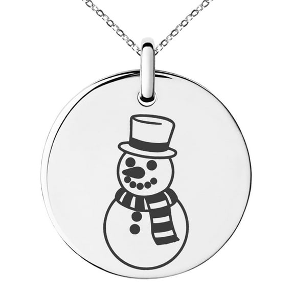 Stainless Steel Scarfed Snowman Engraved Small Medallion Circle Charm Pendant Necklace
