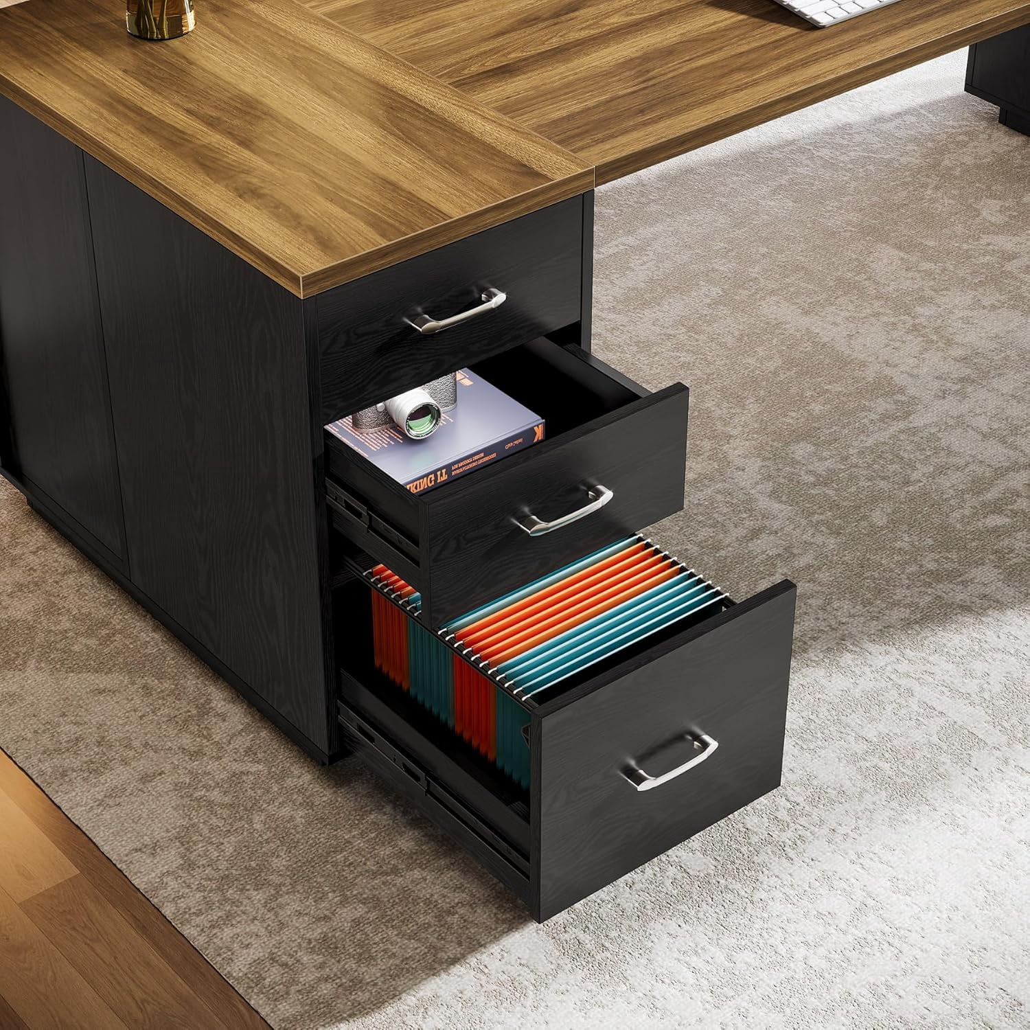 Tribesigns 85.8-Inch L-Shaped Executive Office Desk with File Drawers & Storage Cabinet