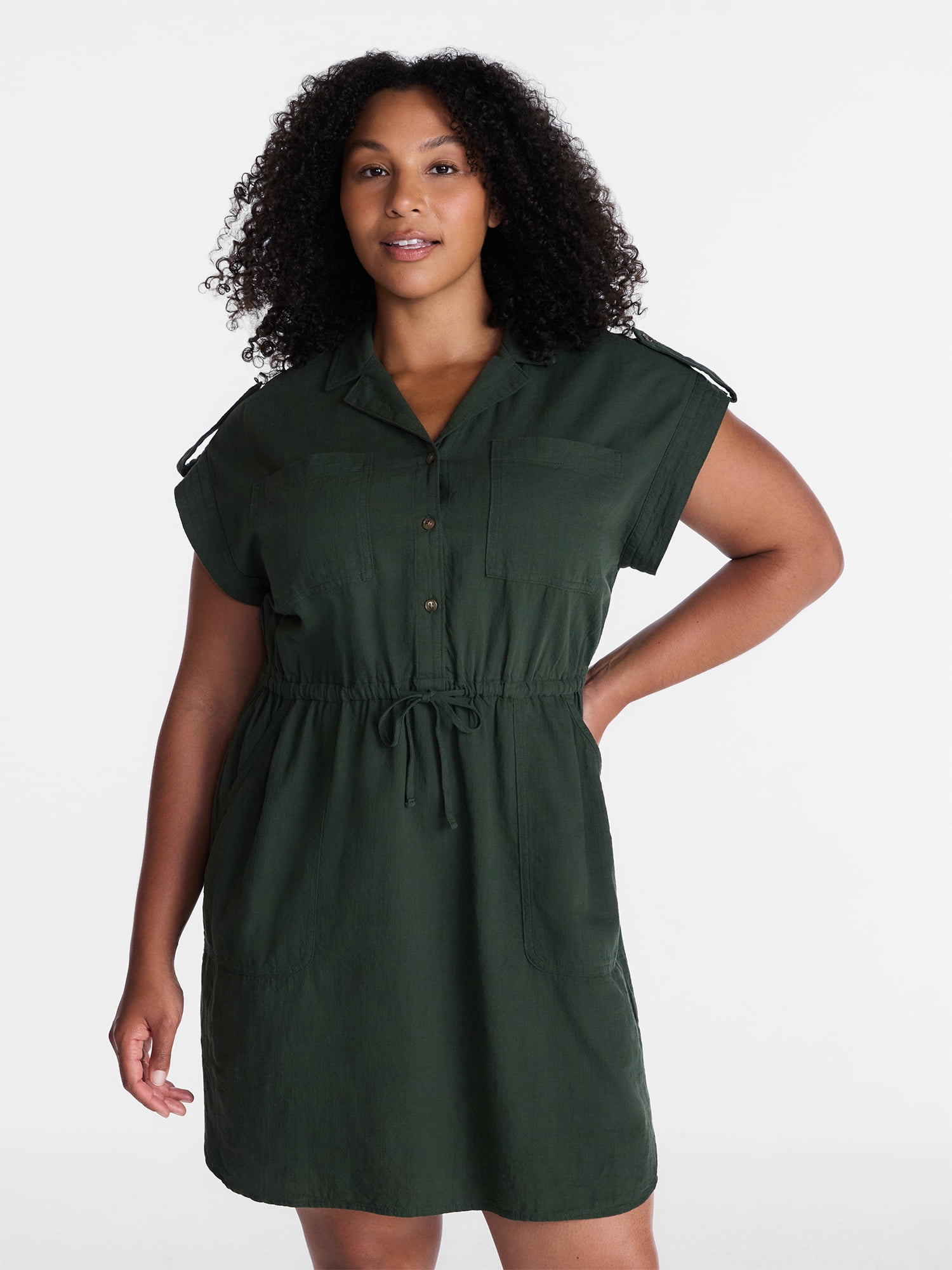 Time and Tru Women's Utility Shirtdress, Sizes XS-XXXL