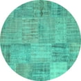 thumbnail image 1 of Ahgly Company Machine Washable Indoor Round Patchwork Turquoise Blue Transitional Area Rugs, 4' Round, 1 of 4