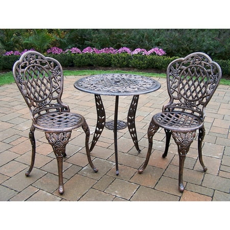 Tea Rose 3-Piece Bistro Set, Antique Bronze Finish