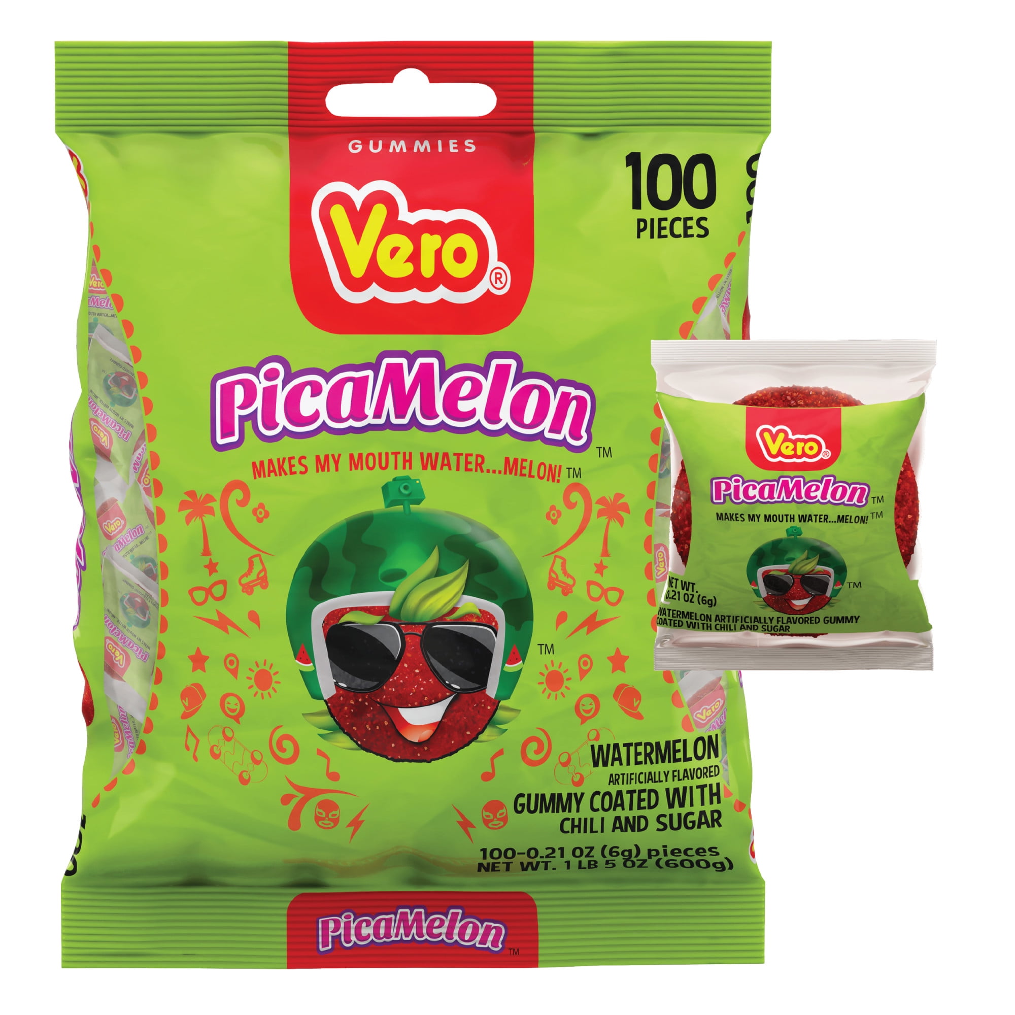 Vero PicaMelon Watermelon Gummies with Chili Pepper Powder, 0.21 oz, 100 Count Bag