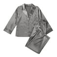 thumbnail image 2 of XuJwPNcy Satin Pajama Sets for Women Long Sleeve Lapel V Neck Shirt and Pants 2 Piece Pjs Button Loungewear Sets, 2 of 3