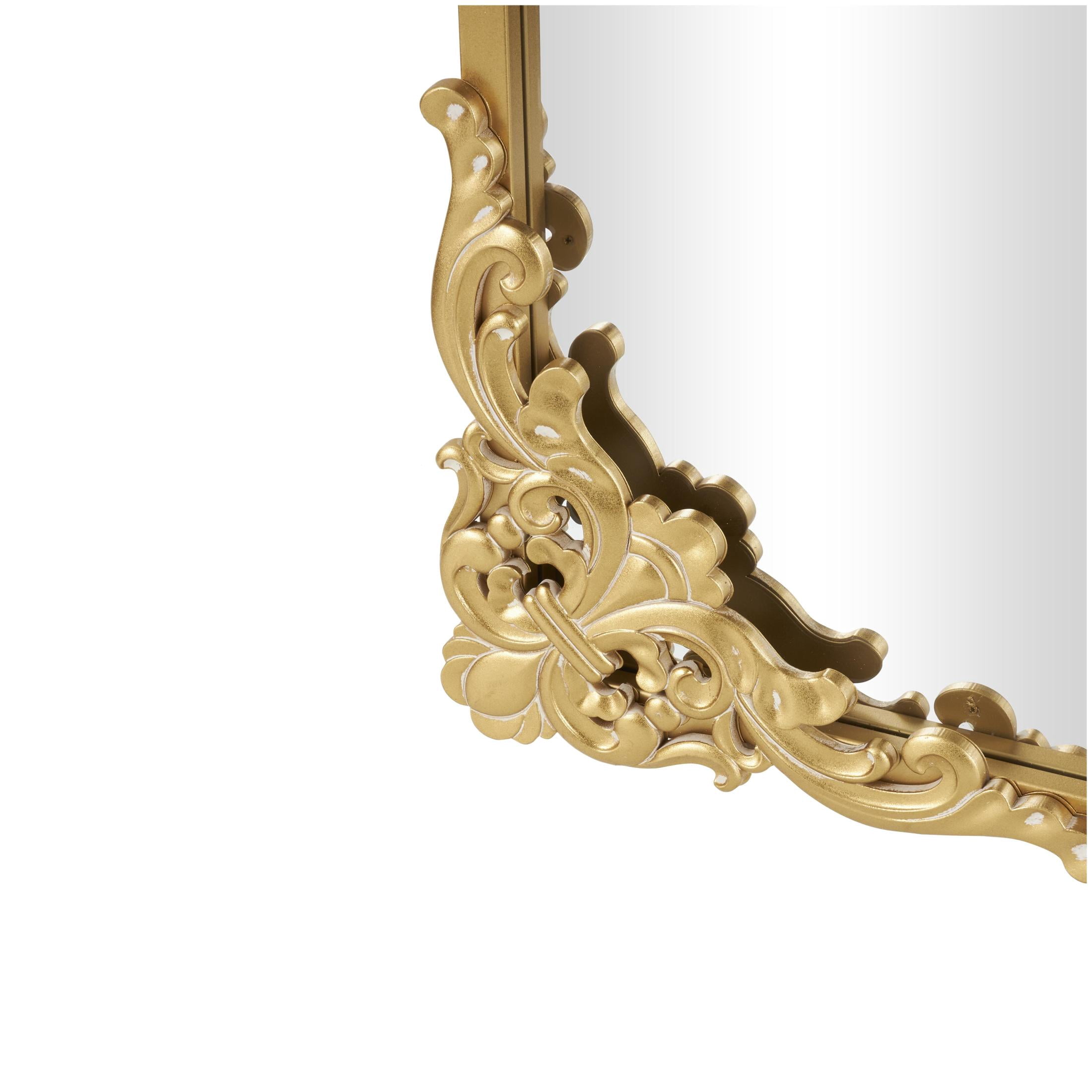 DecMode 30" x 66" Gold Metal Scroll Tall Ornate Baroque Floor Mirror
