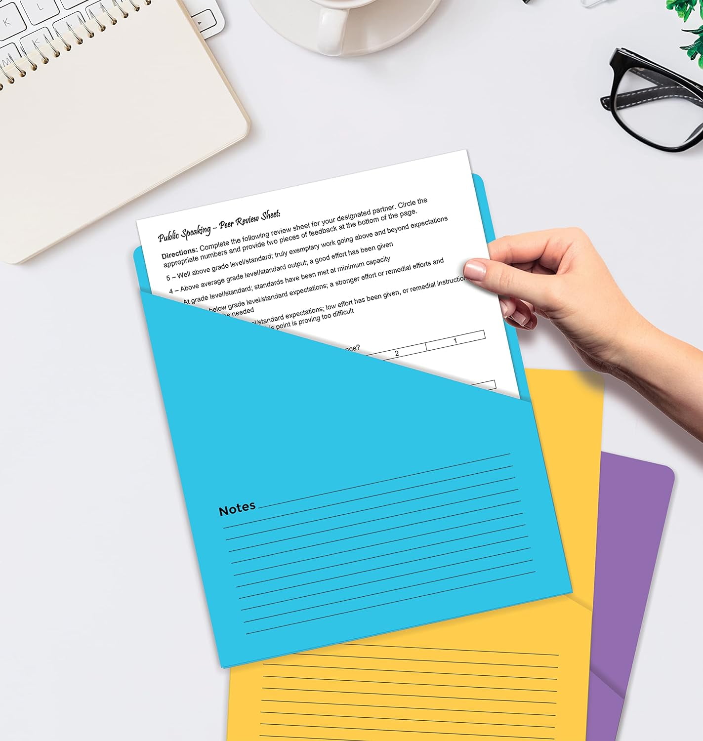 Lined Vertical Slash Pocket File Folders, 25 Pack, 5 Assorted Colors, Letter Size Jacket with Notes on Front & Back, Half Folders