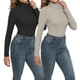 thumbnail image 2 of LWP 2 Pack Women's Ribbed Turtleneck Sweater Long Sleeve Stretchy Fall Winter Undershirts, 2 of 9