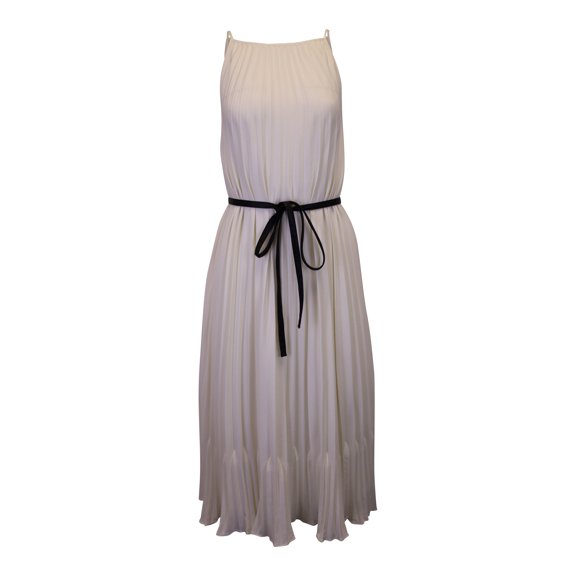 Pre-Owned Proenza Schouler White Label Pleated Midi Dress with Leather Belt in Cream Polyester