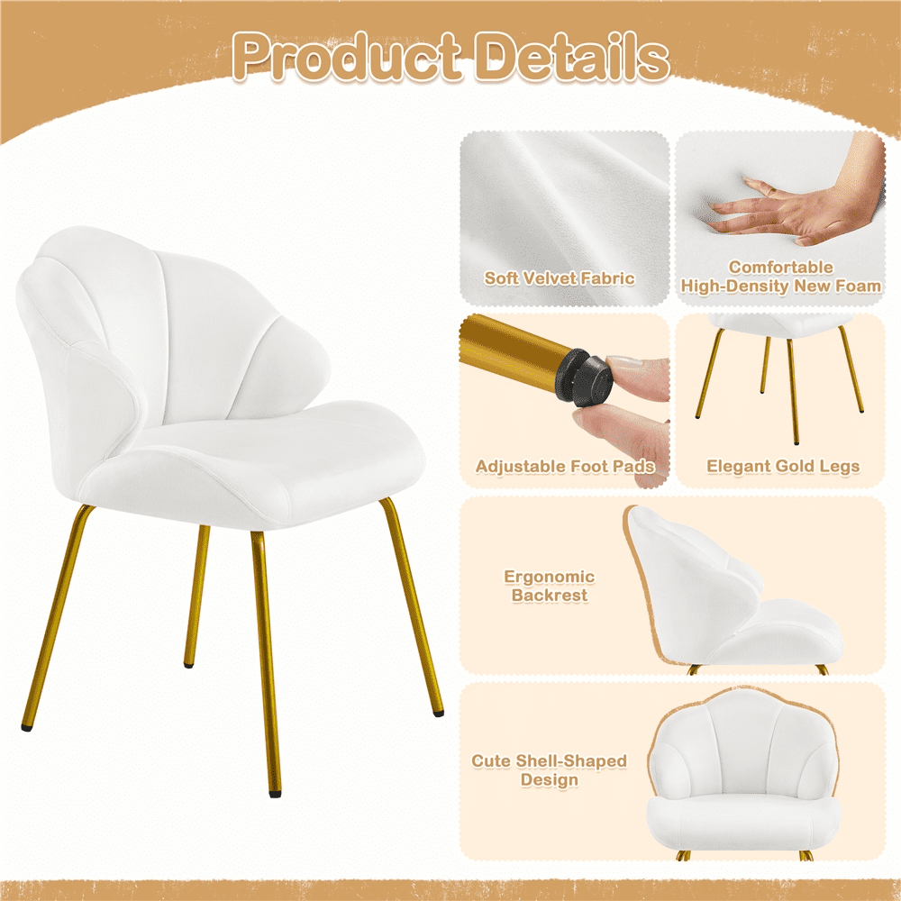 Renwick Modern Velvet Accent Chair with Golden Metal Legs for Living Room, White