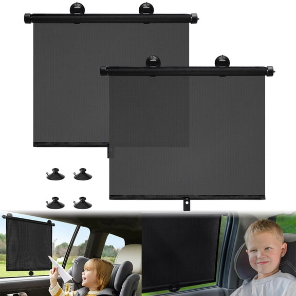 Car Window Shades, Side Window Sun Shade, 2 Pack Retractable Car Roller Sunshade for UV and Sun Glare Protection, Back Car Window Shade for Camping,Taking a nap,Changing Clothes,Baby Protection
