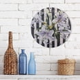 thumbnail image 3 of Light Purple Flowers Black-white Stripes Round Wall Clock Silent Analog Battery Operated Gold Pointer Home Decor 9.84" Diameter, 3 of 11
