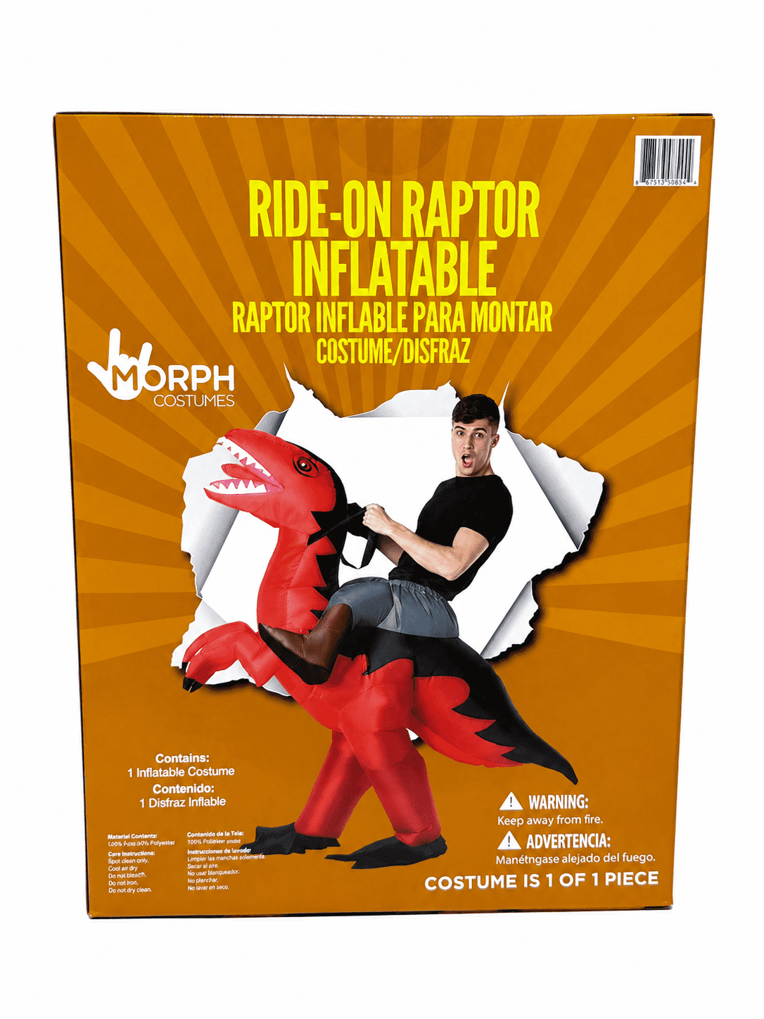 Raptor Ride On Inflatable Halloween Costume for Adults, Adult Size S-XL (28-42), by Morph Costumes