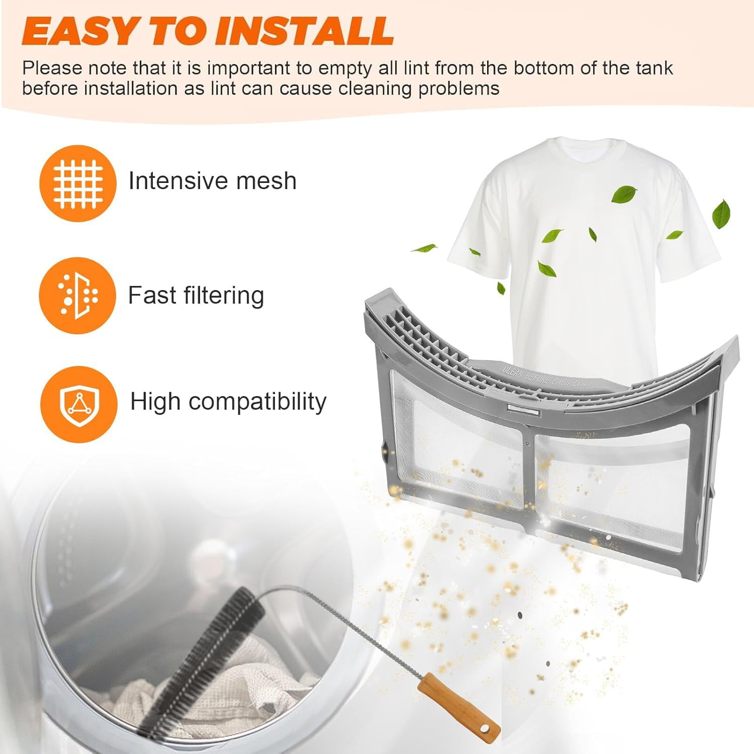 DC61-02595A Dryer Lint Filter for Samsung Dryer, Upgraded Stainless Steel Screen with Cleaning Brush, Replaces AP4578777 EAP4206799