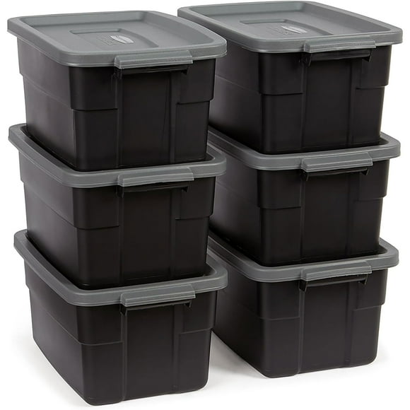 Rubbermaid Roughneck Tote 3 Gal Storage Container, Black/Gray (6 Pack)