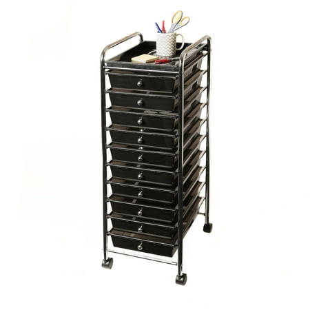 10-Drawer Organizer Cart with Tray, Black by Seville Classics