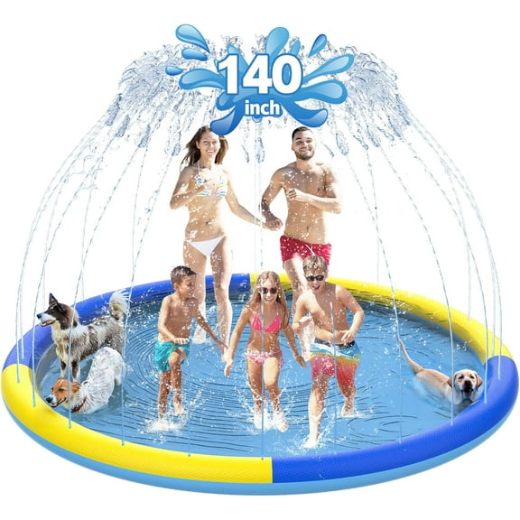 140" Non-Slip Splash Pad for Kids and Dog, Thicken Sprinkler Pool Summer Outdoor Water Toys, Extra Large Backyard Wading Pool for Children Boys & Girls or Pet Dog (Blue&Yellow)