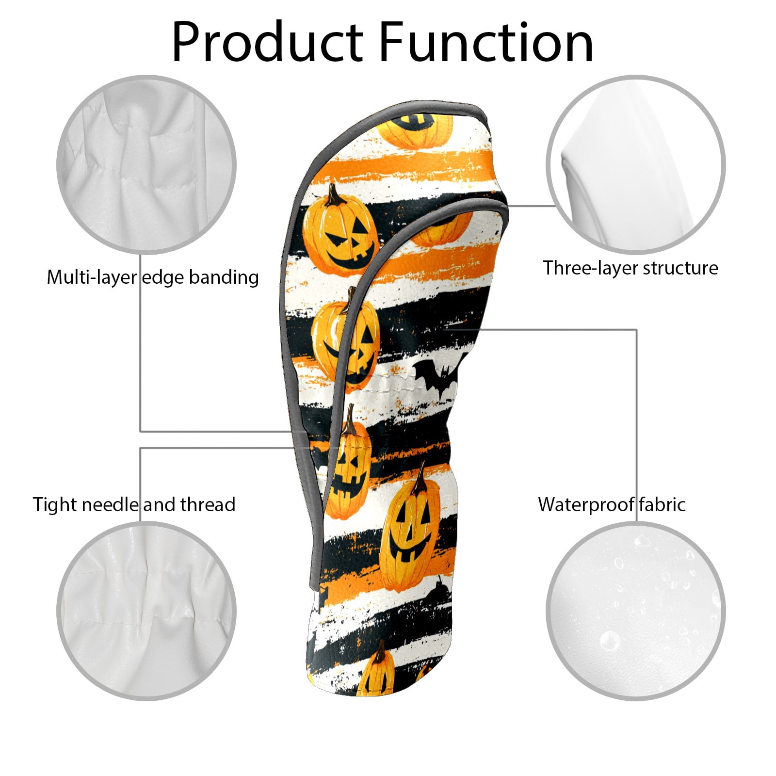 Golf Club Covers PU Leather Waterproof Head Covers for Fairway Woods Hybrids Pumpkin Bat