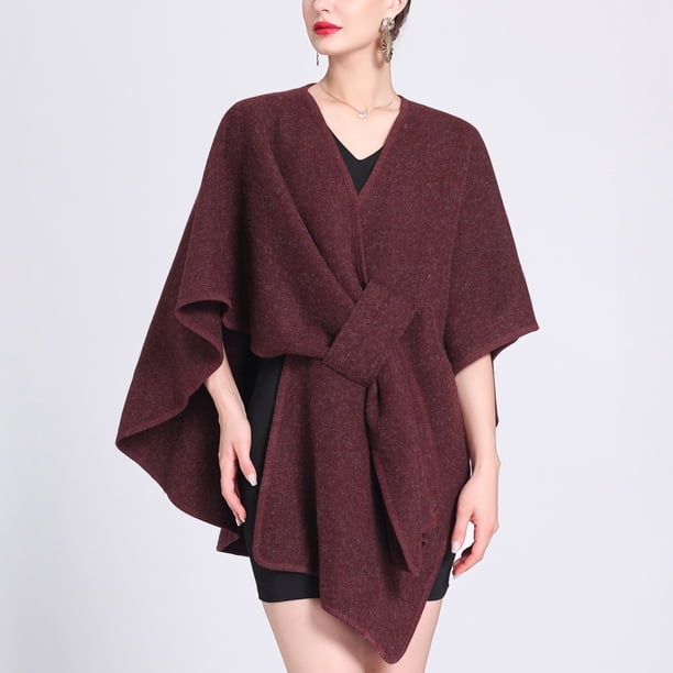 Capa de lana de color liso para mujer, chaqueta, bufanda