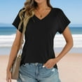 thumbnail image 2 of DeHolifer T-Shirts for Women V-Neck Solid Color Short Sleeve Pleated Summer Trendy Pullover T-Shirts Black XL, 2 of 8