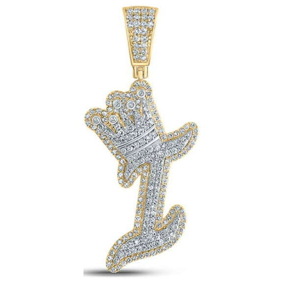 Macey Worldwide Jewelry 10k Yellow Gold Mens Diamond I Crown Letter Charm Pendant 1 Ctw