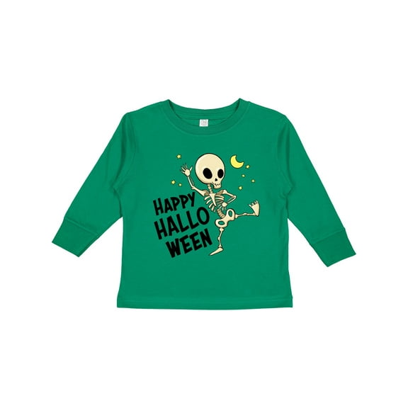 Inktastic Happy Halloween with Dancing Skeleton Boys or Girls Long Sleeve Toddler T-Shirt