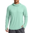 thumbnail image 3 of BiZtdJrK Mens Sun Protection Hoodie with Mask UPF 50+ Quick Dry Long Sleeve Fishing Hiking Shirts Solid Color Lightweight UV Rash Guards Green M, 3 of 9