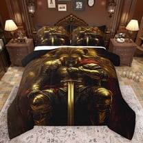 Feelyou Teens Medieval Knights Bedding Comforter Set, Cartoon Lion Animal Twin Comforter Sets, Western Warrior Reversible Bedding Set, Microfiber Bedroom Decor, 2pcs