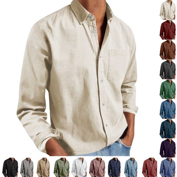 Casual Button Down Shirt for Men Ghalytn Long Sleeve Solid Dress Shirt - Lightweight Top with or without Chest Pocket