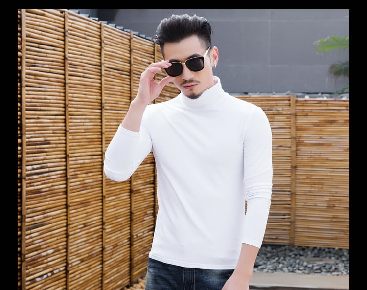 Men's Thermal High Collar Turtle Neck Skinny Long Sleeve Sweater Stretch T-Shirt 