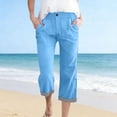 thumbnail image 2 of POIUYTR Women's Summer Cotton Capri Pants Casual Flat Button Zipper Cropped Patns Work Straight Leg Trousers, 2 of 6