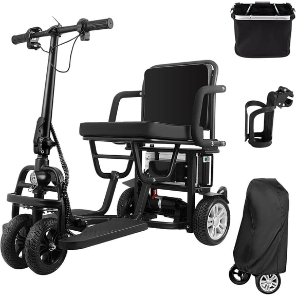 Mujocooker Senior Mobility Scoote, 4 Wheel Foldable Electric Scoote, Detachable Battery, 20 Miles
