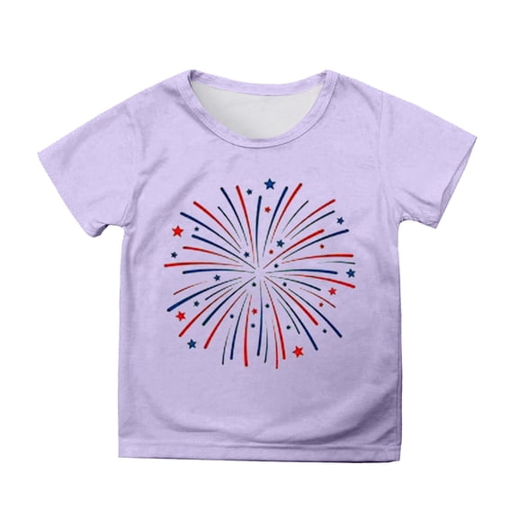 Byoo Toddler Boy's Patriotic Fireworks Graphic T Shirts Short Sleeve Crew Neck Loose Fit Tee Shirts Soft Breathable T-Shirts