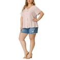 thumbnail image 2 of Unique Bargains Women's Plus Size V Neck Single Breasted Short Sleeve Floral Tops 1X White, 2 of 7