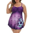 thumbnail image 2 of WREESH Womens Plus Size Swim Dress Tankini Swimsuits Fashion Bikini Set Swimsuit Two Piece Filled Solid Swimwear Beachwear Bathing Suit Purple, 2 of 5