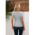thumbnail image 3 of Vafful Summer Women's Scoop Neck Short Sleeve Shirts Ribbed Slim Fitted Casual Basic Top Blouses Gray S-XL, 3 of 8
