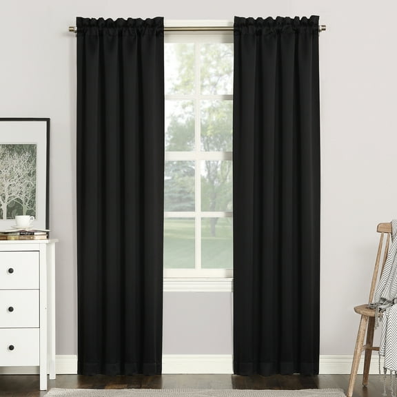 Sun Zero Nolan Energy Saving Blackout Rod Pocket Curtain Panel, 40"X84", Black (Single Panel)