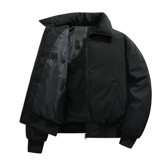 Rutainlusire Mens Trendy Warm Thick Stand Up Collar Cropped Puffer Jackets 2026 Men's Solid Color Outdoor Climb Sport Run Pocket Zipper Long Sleeved Jackets