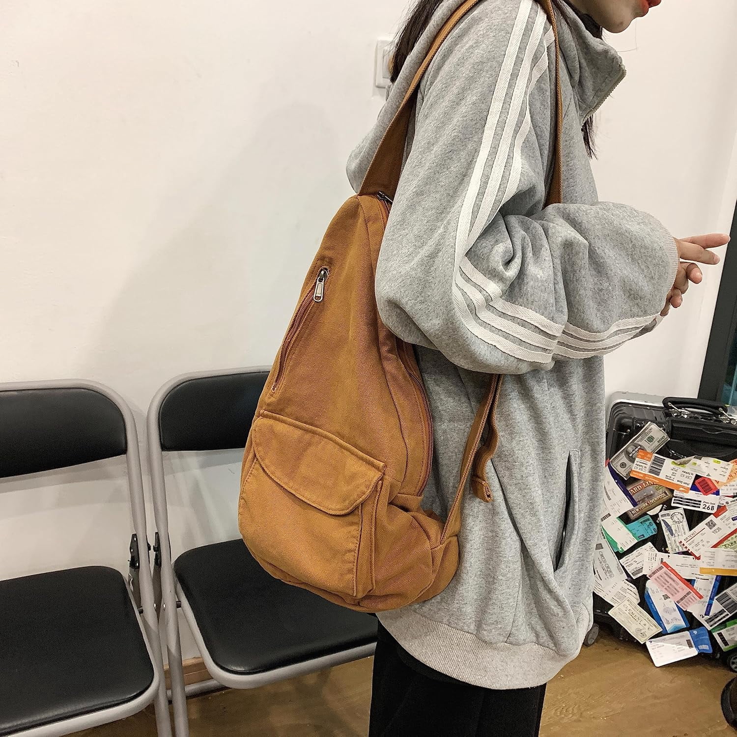 Canvas Sling Crossbody Bag for Women Men, Daypack Sling Bags Travel Casual Hiking Small Chest Shoulder Purse Bag Outdoor