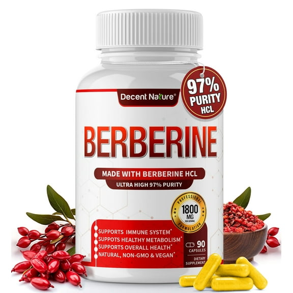 Decent Nature Berberine Supplement 1800mg Berberine HCl 97% Purity 90 Capsules