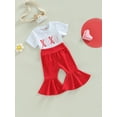 thumbnail image 3 of Gureui Newborn Infant Baby Girls Fashion Outfits Letters Print Short Sleeve Tops + Flare Pants Casual Valentine's Day 2Pcs Set, 3 of 8