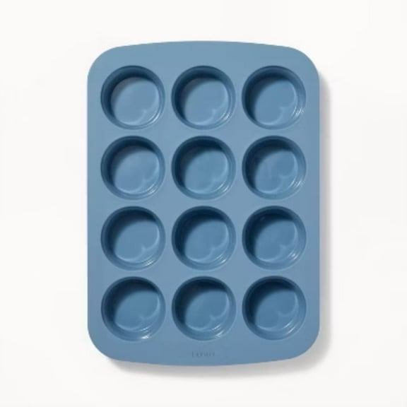 12ct Silicone Muffin Pan Blue - Oven & Dishwasher Safe
