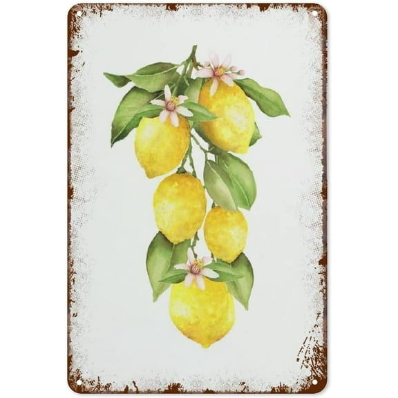 JUSIP Vintage Lemon Bunch Summer Fruit Metal Thin Signs ForHome Decor and For Kitchen Bathroom Restaurant Garden Decorations 8x12 Inch Metal Sign