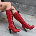 thumbnail image 4 of Red High Heel Long Boots With Knee Boots Style For Women Winter Fashion Pu Leather Comfortable And Lightweight, 4 of 9