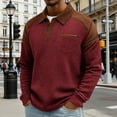 thumbnail image 3 of Mens Waffle Spring Clothes, Long Sleeve Shirts for Men Casual Vintage Solid Color Lapel V Neck T-Shirts with Pockets, 3 of 6