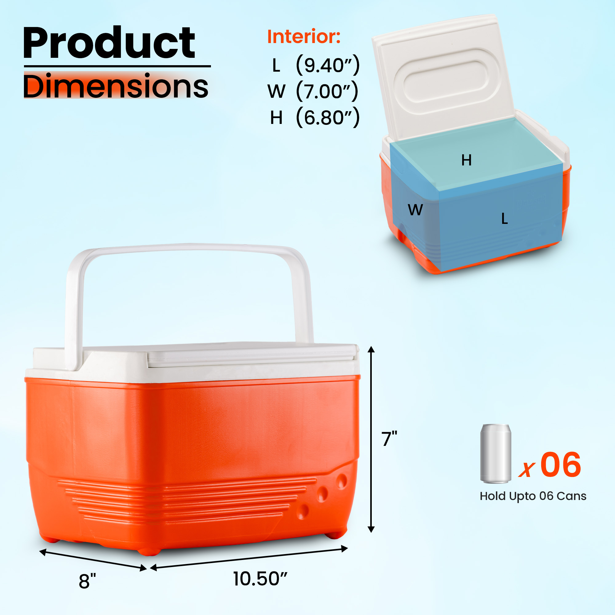 Rahber 5.75 Qt Hard Sided Small Ice Chest Cooler with Retractable Handle