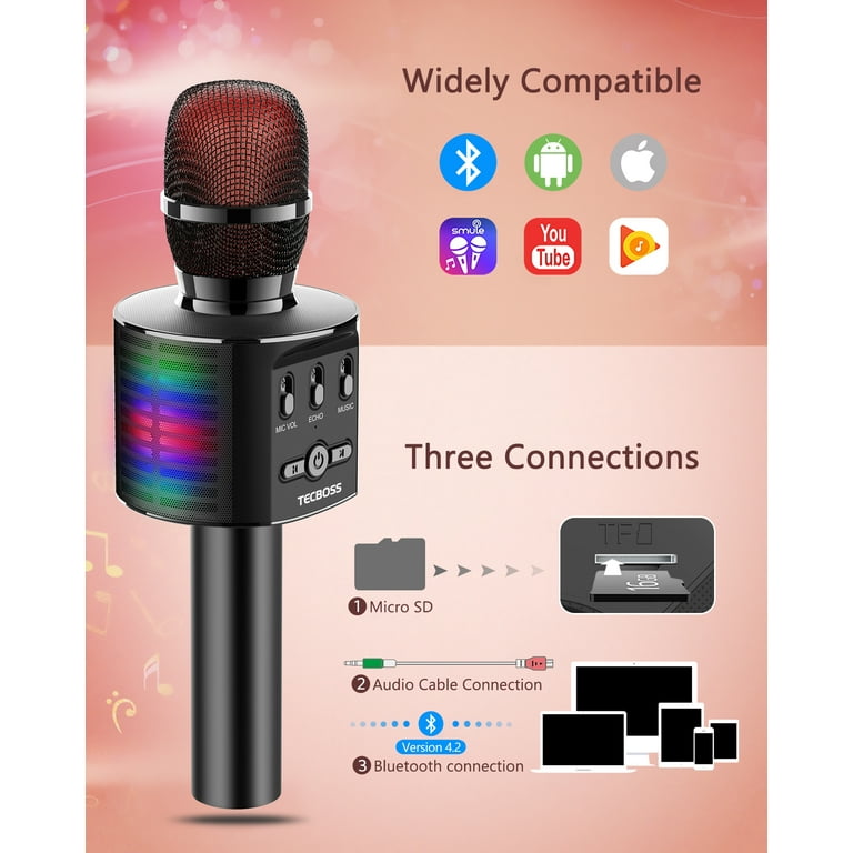 Bluetooth Karaoke Microphone Tecboss Wireless Portable Handheld Karaoke Speaker Machine with LED Lights Christmas Gift Toys for Girls Boys Adults