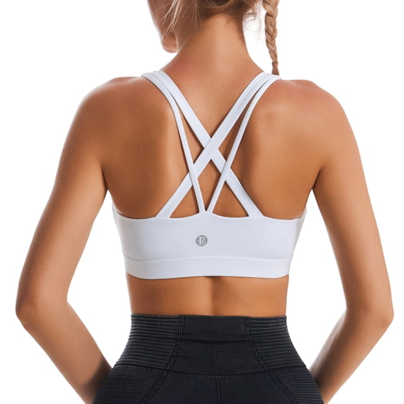 RUNNING GIRL Women’s Medium Support Sports Bra Crisscross Back, Removable Pads Wireless Yoga Bra, Breathable Workout Gym Top
