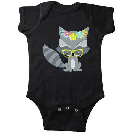 

Inktastic Hipster Raccoon Raccoon With Glasses Flowers Gift Baby Boy or Baby Girl Bodysuit