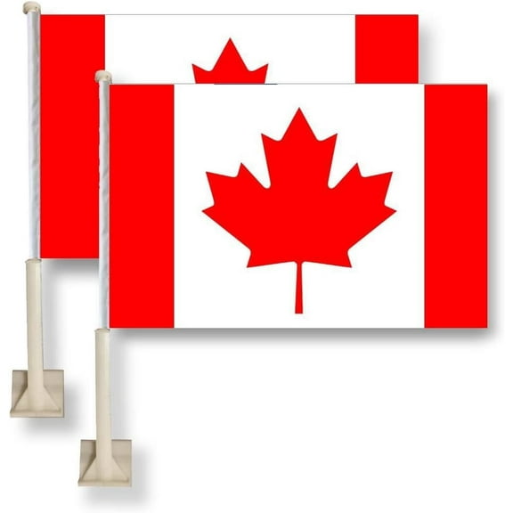 Canada Car Window Flag 11X16Inch(28x40cm) 100% Polyester, Strong White Flagpole