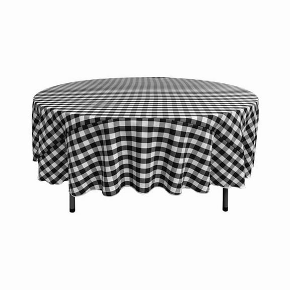 TCcheck90R-BlackK24 Polyester Gingham Checkered Tablecloth - White & Black - 90 in. Round