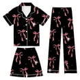 thumbnail image 2 of Girls Pajamas 3 Piece Button Down Pjs Short Sleeve Long Pants with Shorts Cute HeartValentine's Day Pajama Outfit with Pockets Loung Sets Silk Nightwear Lounge Sleepwear for Kids, 2 of 6